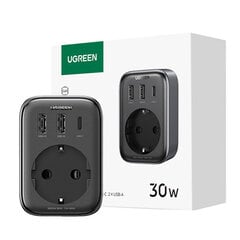 Wall charger 30W (2xUSB|USB C|AC) | UK - EU adapter 13A Ugreen CD314 - black цена и информация | Зарядные устройства для телефонов | 220.lv