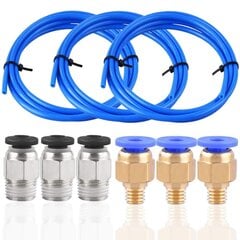 Qyuestore 3 шлака PTFE Blue Teflon Hose (4,5 метра) с 3 частями пневматических соединений PC4-M6 и 3 части PC410 разъем для 3D-принтеров 1,75 мм. цена и информация | Smart устройства и аксессуары | 220.lv