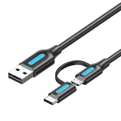 USB 2-в-1 USB 2.0 — USB-C/Micro-B USB-кабель Vention CQDBF, 1 м (черный) цена и информация | Кабели для телефонов | 220.lv