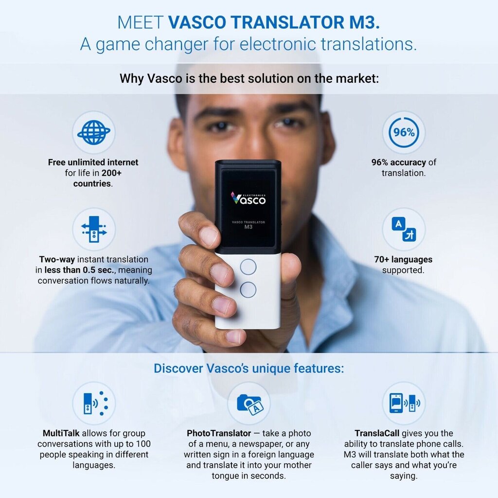 Gudrais tulkotājs VascoM3 melns cena un informācija | Smart ierīces un piederumi | 220.lv