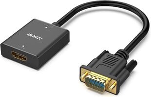 Benfei HDMI-ON-VGA Адаптер (самка на мужчине) с 3,5-мм разъемом, совместимым с телевизионной палочкой, компьютером, настольным компьютером, ноутбуком, ПК, монитором, проектором, малиновой пи, Roku, Xbox и т. Д., Black цена и информация | Адаптеры и USB разветвители | 220.lv