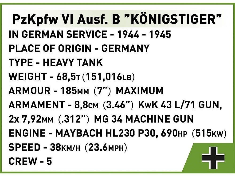 COBI - Konstruktors Panzerkampfwagen VI Ausf. B Königstiger, 2540 cena un informācija | Konstruktori | 220.lv