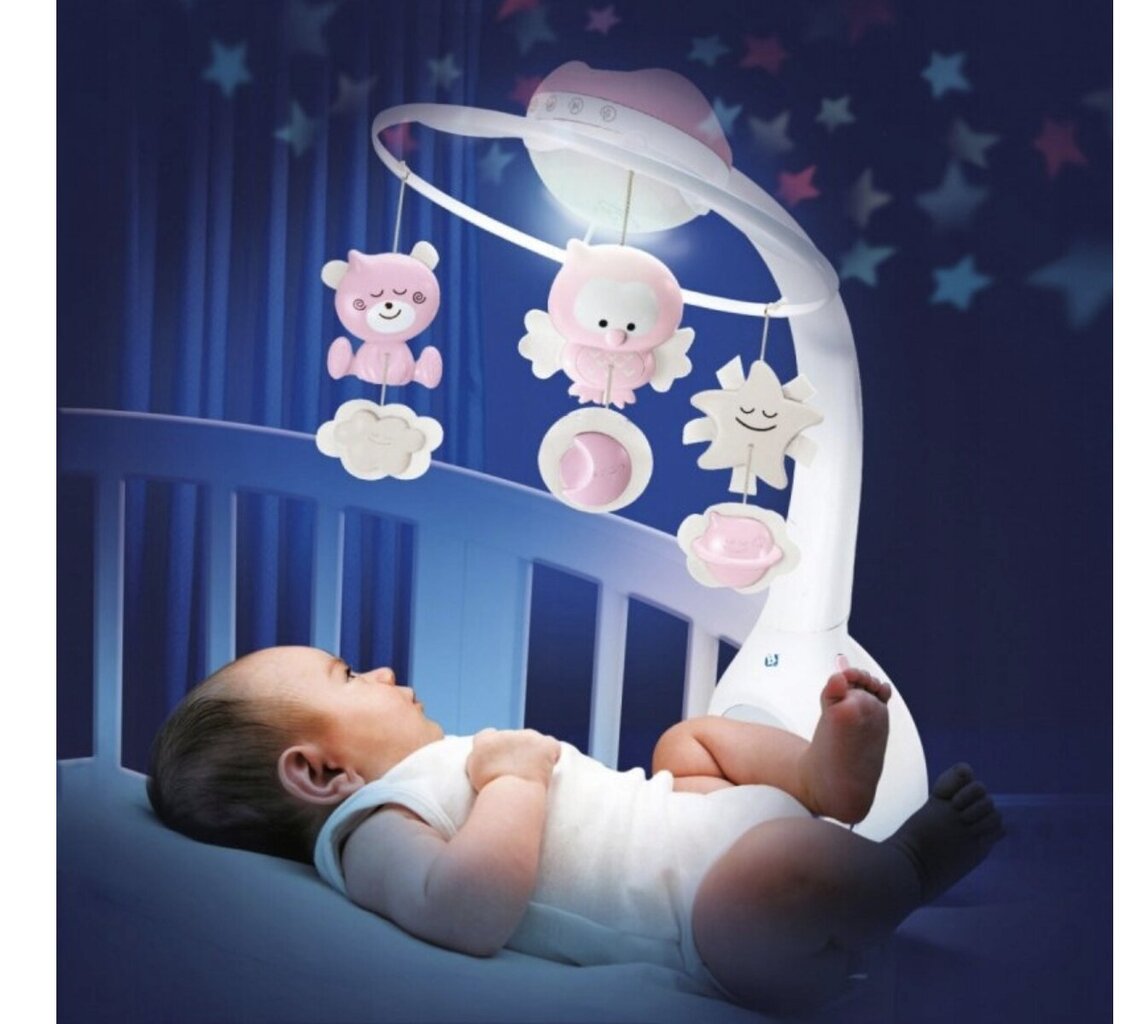 Bērnu gultiņas karuselis ar projektoru B-kids, balts/rozā цена и информация | Rotaļlietas zīdaiņiem | 220.lv