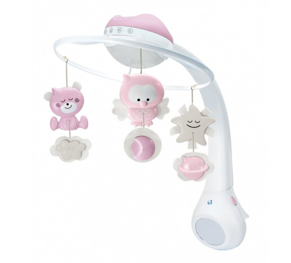 Bērnu gultiņas karuselis ar projektoru B-kids, balts/rozā цена и информация | Rotaļlietas zīdaiņiem | 220.lv