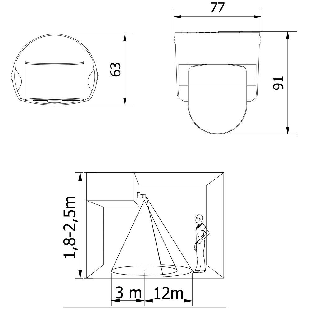 Kustības sensors GTV CR-9, Mini IP65, 1200W, Melns cena un informācija | Sensori | 220.lv