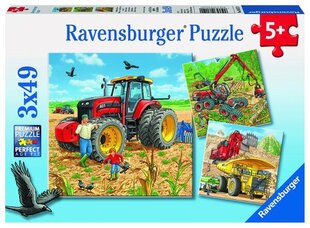 Пазл Ravensburger 3х49 шт.Большие рабочие машины цена и информация | Пазлы | 220.lv