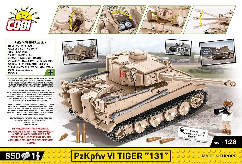 COBI - Konstruktors Panzerkampfwagen VI Tiger 131, 1/28, 2556 cena un informācija | Konstruktori | 220.lv