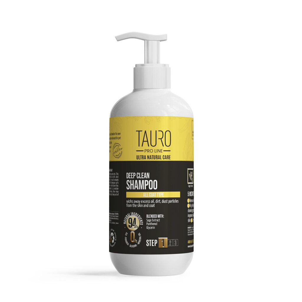 Dziļi attīrošs šampūns Tauro Pro Line Ultra Natural Care Deep Clean, 400 ml cena un informācija | Kosmētiskie līdzekļi dzīvniekiem | 220.lv