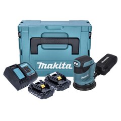 Аккумуляторная эксцентриковая шлифмашинка Makita DBO 180 SYJ 18 В 125 мм + 2х аккумулятора 1,5 Ач + зарядное устройство + Makpac цена и информация | Шлифовальные машины | 220.lv