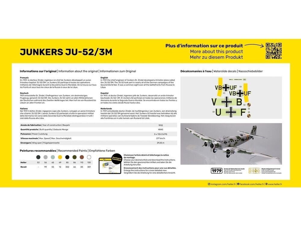 Heller - Junkers Ju-52/3M dāvanu komplekts, 1/72, 56380 цена и информация | Konstruktori | 220.lv