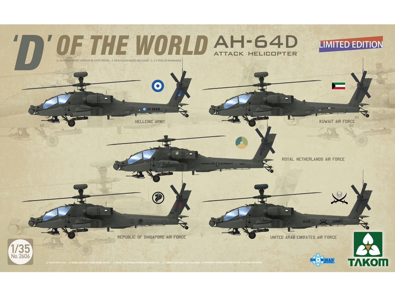 Takom - "D" of the World AH-64D Apache Longbow Attack Helicopter | Limited Edition, 1/35, 2606 cena un informācija | Konstruktori | 220.lv