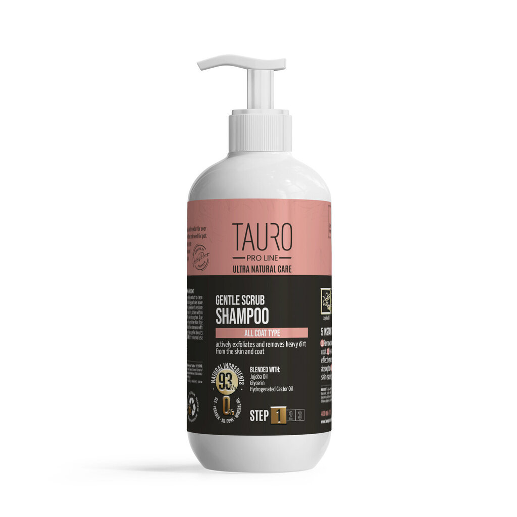 Maigs pīlinga šampūns Tauro Pro Line Ultra Natural Care Gentle Scrub, 400 ml cena un informācija | Kosmētiskie līdzekļi dzīvniekiem | 220.lv