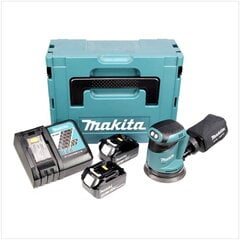 Аккумуляторная эксцентриковая шлифовальная машинка Makita DBO 180 RFJ 18 В 125 мм + 2x аккумулятора 3,0 Ач + зарядное устройство + Makpac цена и информация | Шлифовальные машины | 220.lv