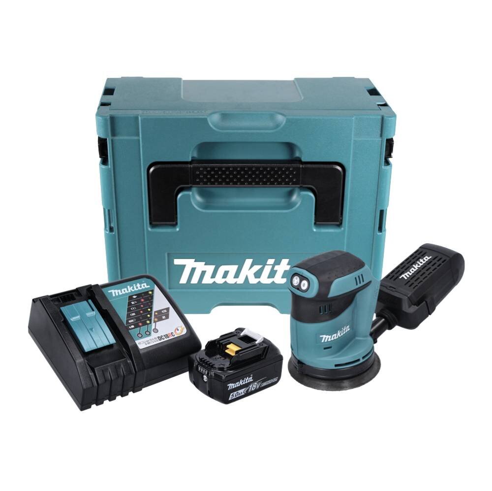 Bezvadu ekscentriskā slīpmašīna Makita DBO 180 RT1J, 18 V + 1x akumulators 5,0 Ah + lādētājs + Makpac цена и информация | Slīpmašīnas | 220.lv