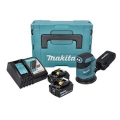 Аккумуляторная эксцентриковая шлифмашинка Makita DBO 180 RGJ 18 В 125 мм + 2х аккумулятора 6,0 Ач + зарядное устройство + Makpac цена и информация | Шлифовальные станки | 220.lv