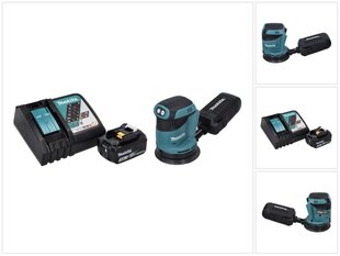 Bezvadu ekscentriskā slīpmašīna Makita DBO 180 RF1, 18 V + 1x akumulators 3,0 Ah + lādētājs cena un informācija | Slīpmašīnas | 220.lv