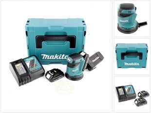 Аккумуляторная эксцентриковая шлифмашинка Makita DBO 180 RYJ 18 В + 2 аккумулятора 1,5 Ач + зарядное устройство + Makpac цена и информация | Шлифовальные станки | 220.lv