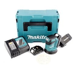 Аккумуляторная эксцентриковая шлифмашинка Makita DBO 180 RYJ 18 В + 2 аккумулятора 1,5 Ач + зарядное устройство + Makpac цена и информация | Шлифовальные станки | 220.lv