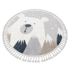 Ковер YOYO EY81 круг серый / белый - Медведь, горы для детей, структурный, сенсорный Бахрома цена и информация | Ковры | 220.lv