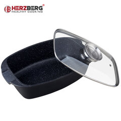 Herzberg HG-7032RG: Кастрюля-гриль 32 см с мраморным покрытием, черная цена и информация | Формы, посуда для выпечки | 220.lv