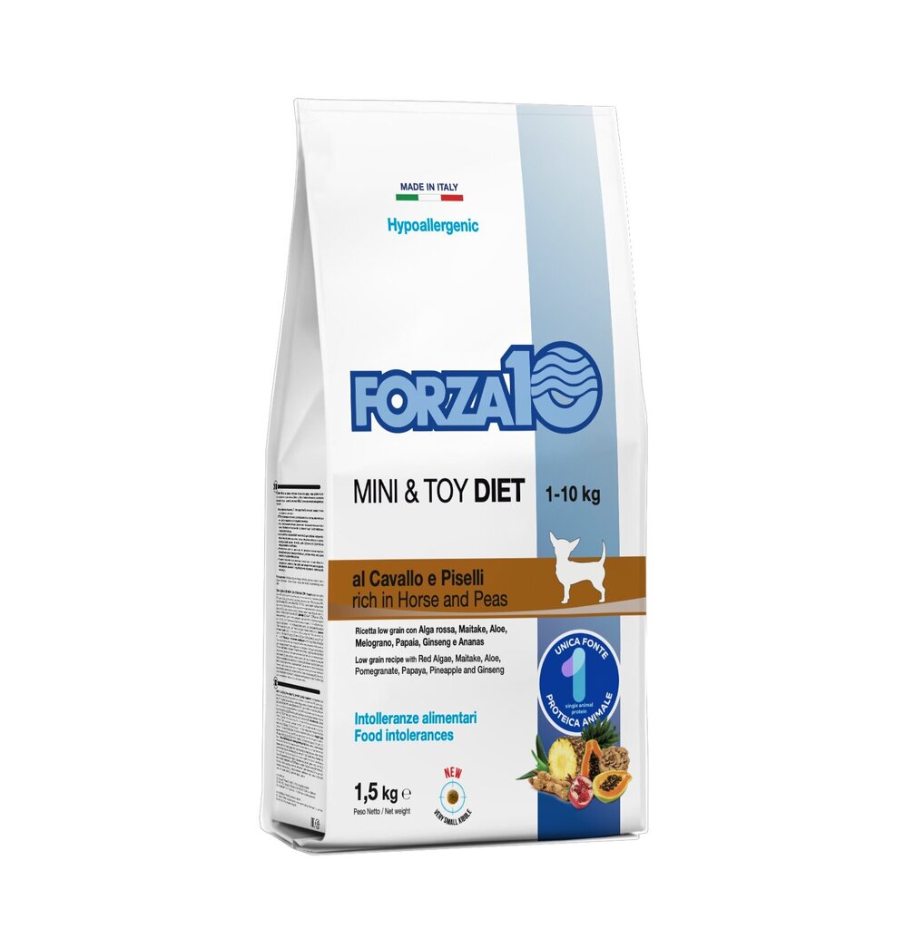 Forza10 Mini & Toy Diet pieaugušiem alerģiskiem mazo šķirņu suņiem ar zirga gaļu un zirņiem, 1,5 kg цена и информация | Sausā barība suņiem | 220.lv