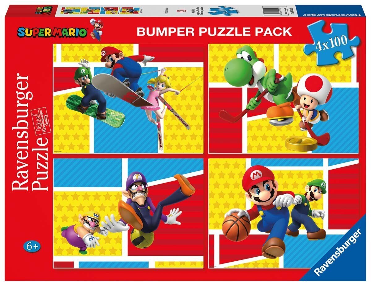 Puzles komplekts Ravensburger Super Mario, 5195, 4x100 d. cena un informācija | Puzles, 3D puzles | 220.lv