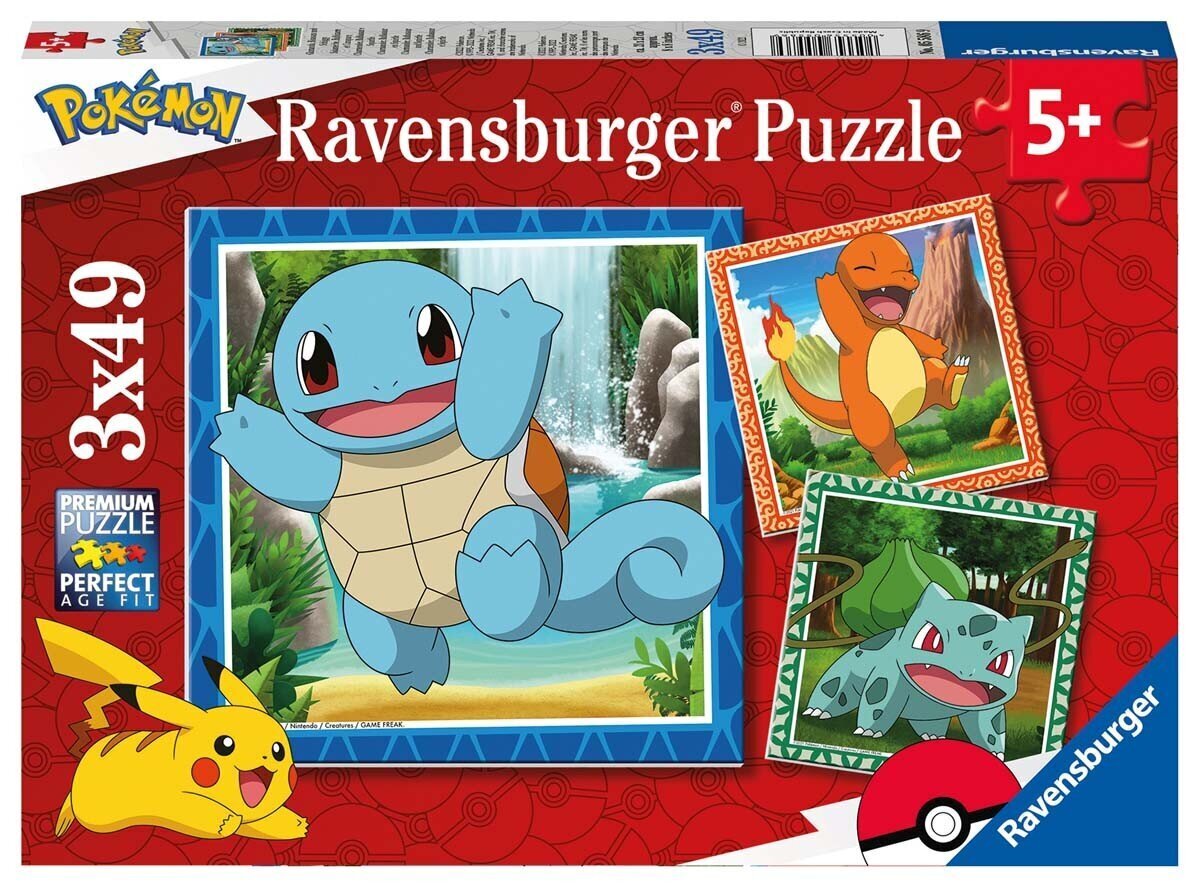 Puzles komplekts Ravensburger Pokémon, 5586, 3x49 d. cena un informācija | Puzles, 3D puzles | 220.lv