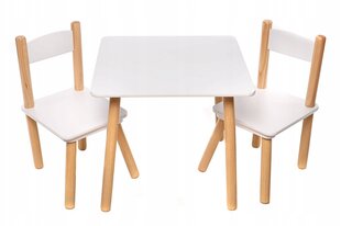 Balts koka bērnu galdiņš ar 2 krēsliem cena un informācija | Bērnu krēsliņi un bērnu galdiņi | 220.lv