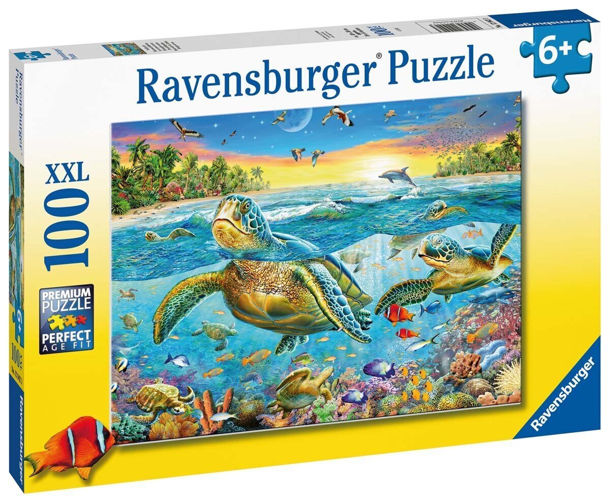 Puzle Ravensburger Peld ar jūras bruņurupučiem, 12942, 100 d. cena un informācija | Puzles, 3D puzles | 220.lv