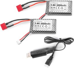 2 шт. перезаряжаемые батареи Lipo 7.4V 1000mAh с T Plug для 18859 18858 Q902 35-DJ03 с RC USB зарядное устройство цена и информация | Батерейки | 220.lv