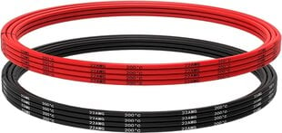 Гибкий кабель для электричества с силиконовой изоляцией 22 AWG, 5 метров [2,5 м Черный и 2,5 м Красный] Сопротивление высоким температурам цена и информация | Кабели и провода | 220.lv