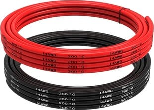 Гибкий 5 метровый силиконовый электрический кабель 14 AWG [2,5 м Черный и 2,5 м Красный] Стойкость к высоким температурам, Обладает Укрепленной Оболочкой цена и информация | Кабели и провода | 220.lv