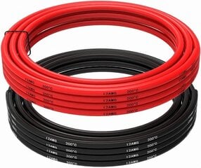 Гибкий 5-метровый кабель из силикона 12 AWG [2,5 м Черный и 2,5 м Красный] с покрытием из оловянной меди для высокой температурной стойкости цена и информация | Кабели и провода | 220.lv