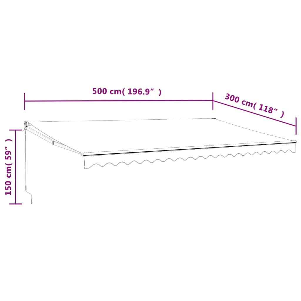 Markīze vidaXL, 500x300 cm, dzeltena/balta cena un informācija | Saulessargi, markīzes un statīvi | 220.lv