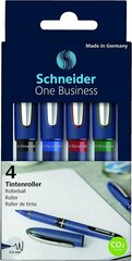 Schneider 183094 One Business Ink Roller (Закон о документах, толщина линии 0,6 мм, ультра-гладкий наконечник) 4 упаковка (черный, синий, красный, зеленый) цена и информация | Письменные принадлежности | 220.lv