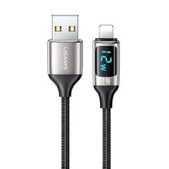 USAMS Kabel pleciony U78 lightning 1.2m LED 2.4A Fast Charging silver black SJ543USB02 (US-SJ543) цена и информация | Кабели для телефонов | 220.lv