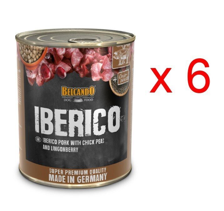 Belcando ar Ibērijas cūkas gaļu, aunazirņiem un brūklenēm, 800 g x 6 gab. cena un informācija | Konservi suņiem | 220.lv