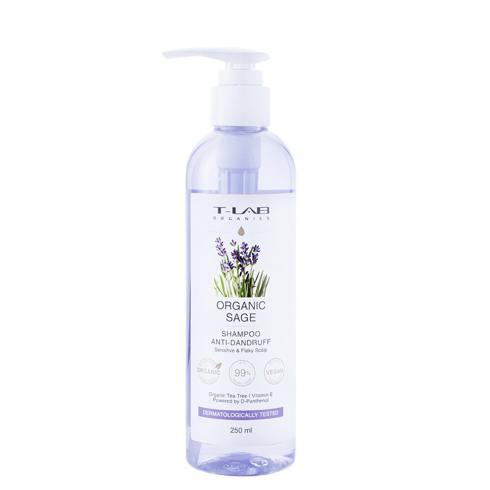 Šampūns pret blaugznām ar salvijas ekstraktu T-LAB Organics, 250ml cena un informācija | Šampūni | 220.lv