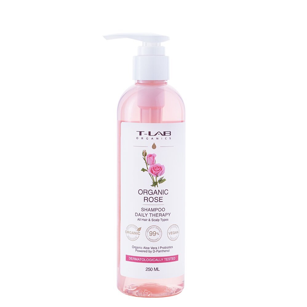 Šampūns visiem galvas ādas un matu tipiem T-LAB Organic Rose Daily, 250ml cena un informācija | Šampūni | 220.lv