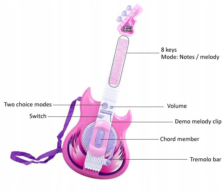 Elektriskā ģitāra ar mikrofonu bērniem, rozā цена и информация | Attīstošās rotaļlietas | 220.lv