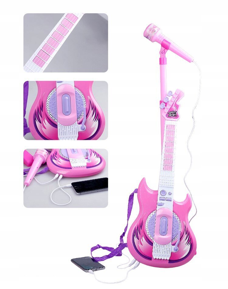 Elektriskā ģitāra ar mikrofonu bērniem, rozā cena un informācija | Attīstošās rotaļlietas | 220.lv
