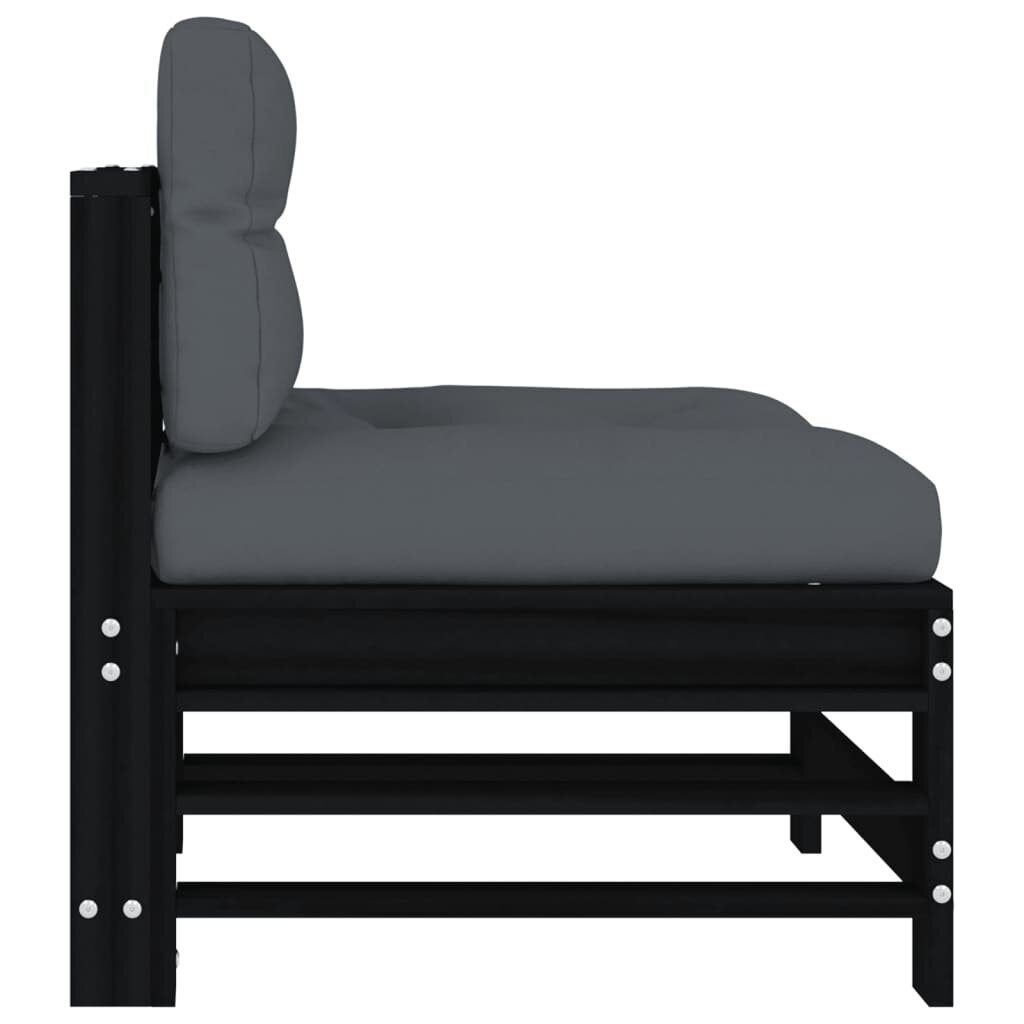 Vidējais dīvāns ar matračiem vidaXL, melns/pelēks cena un informācija | Dārza krēsli | 220.lv
