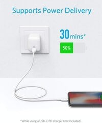 Anker PowerLine II USB C на кабеле Lightning, длиной 90 см, сертифицирован MFI, для iPhone 13/13 Pro/12/12 Pro Max/x/xs/xr/8 Plus, для зарядных устройств типа C. поддерживает доставку питания (белый) цена и информация | Кабели для телефонов | 220.lv