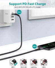 Nimaso USB C на кабеле USB C [3-пак/0,3m+1m+2m], USB Type C PD Зарядка кабеля 60W 20 В/3A для Galaxy S21 Ultra S20 S10 S10, примечание 10, Huawei P30 P20, Google Pixel 3A/ 3A XL, iPad Pro 2021/2020/2018, MacBook Pro цена и информация | Кабели для телефонов | 220.lv