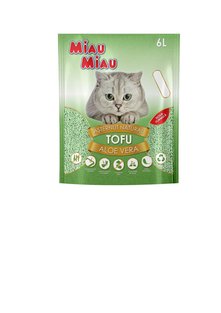 Miau Miau Aloe Vera Tofu kačių kraikas, 6L цена и информация | Kaķu smiltis, pakaiši | 220.lv