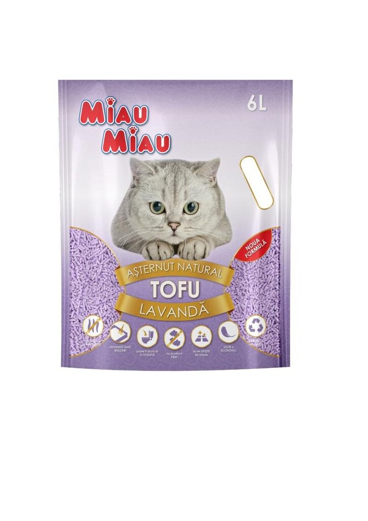 Tofu kaķu pakaišu komplekts MIAU MIAU Lavender, 6L цена и информация | Smiltis un pakaiši | 220.lv