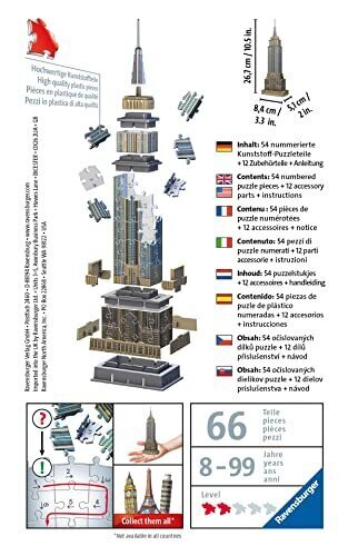 Puzle Ravensburger 3D Mini Empire State Building, 11271, 54 d. cena un informācija | Puzles, 3D puzles | 220.lv