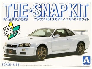 Сборная модель Aoshima - The Snap Kit Nissan R34 Skyline GT-R / White, 1/32, 06251 цена и информация | Конструкторы и кубики | 220.lv
