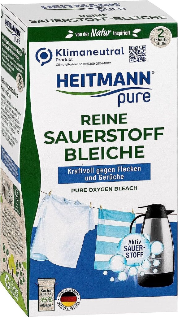 Heitmann Pure Pure skābekļa balinātājs: ekoloģiskais balinātājs, augsts mazgāšanas spēks pret traipiem un netīrumi, 1x 350 g cena un informācija | Veļas mazgāšanas līdzekļi | 220.lv