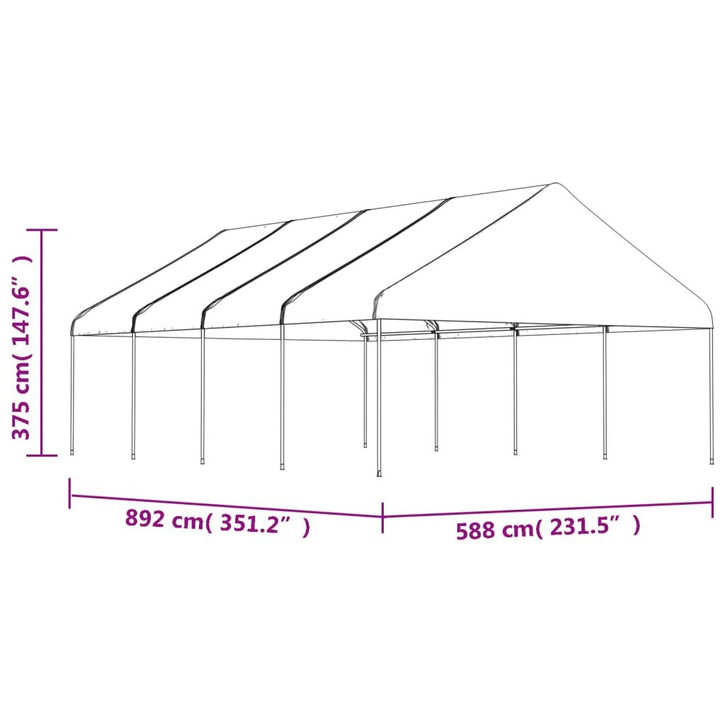 Nojume ar jumtu vidaXL, 8,92x5,88x3,75 m, balta cena un informācija | Dārza nojumes un lapenes | 220.lv